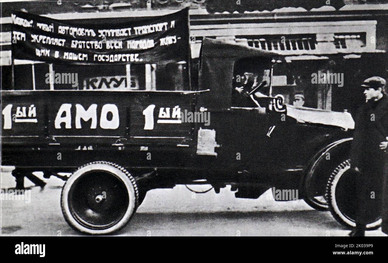 The first Soviet AMO truck that passed through Red Square on the 7th anniversary of the October Revolution. Moscow, November 7, 1924. Stock Photo