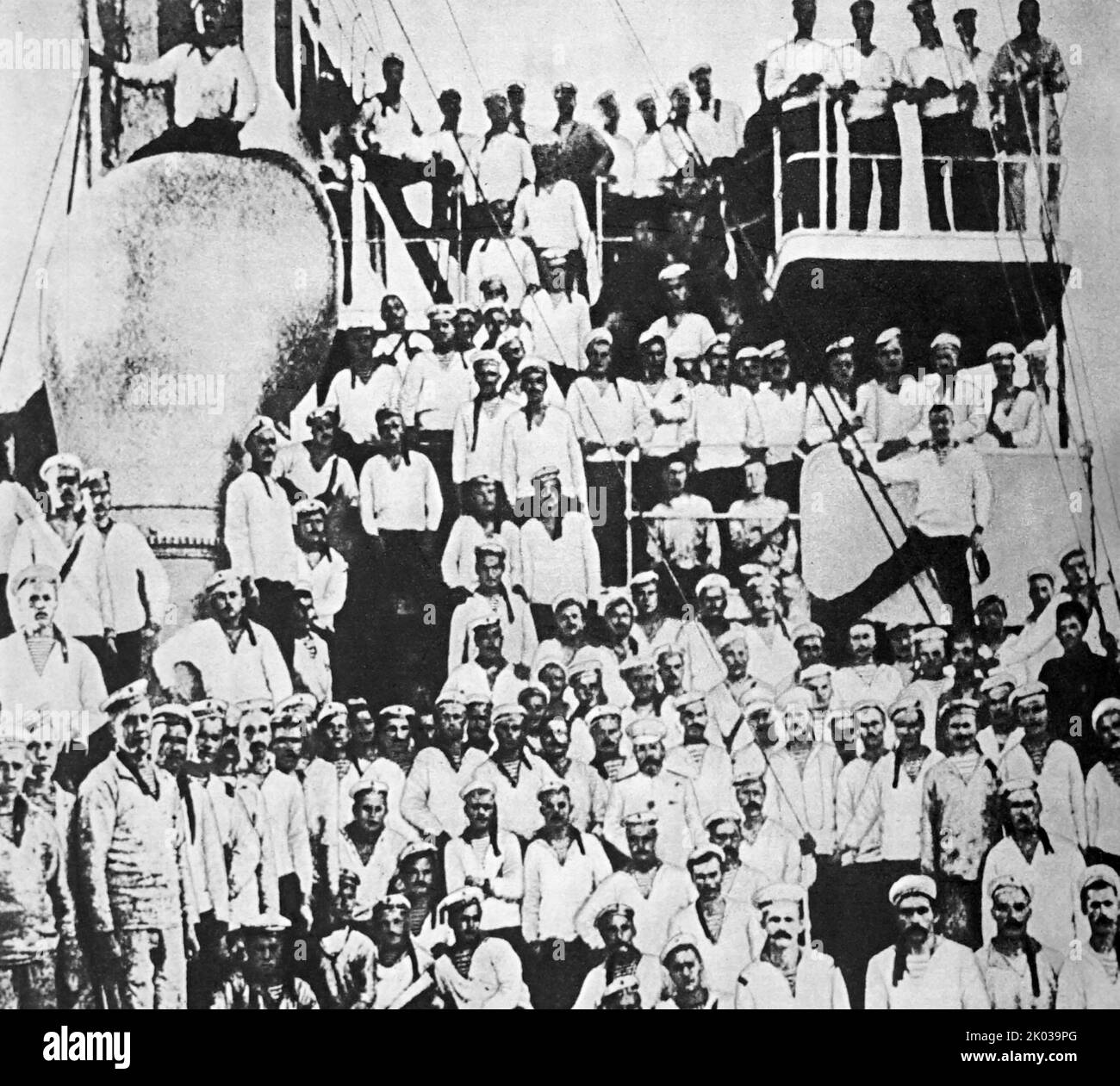 Sevastopol armed uprising of 1905. Crew of the rebel cruiser Ochakov two weeks before the uprising. Stock Photo
