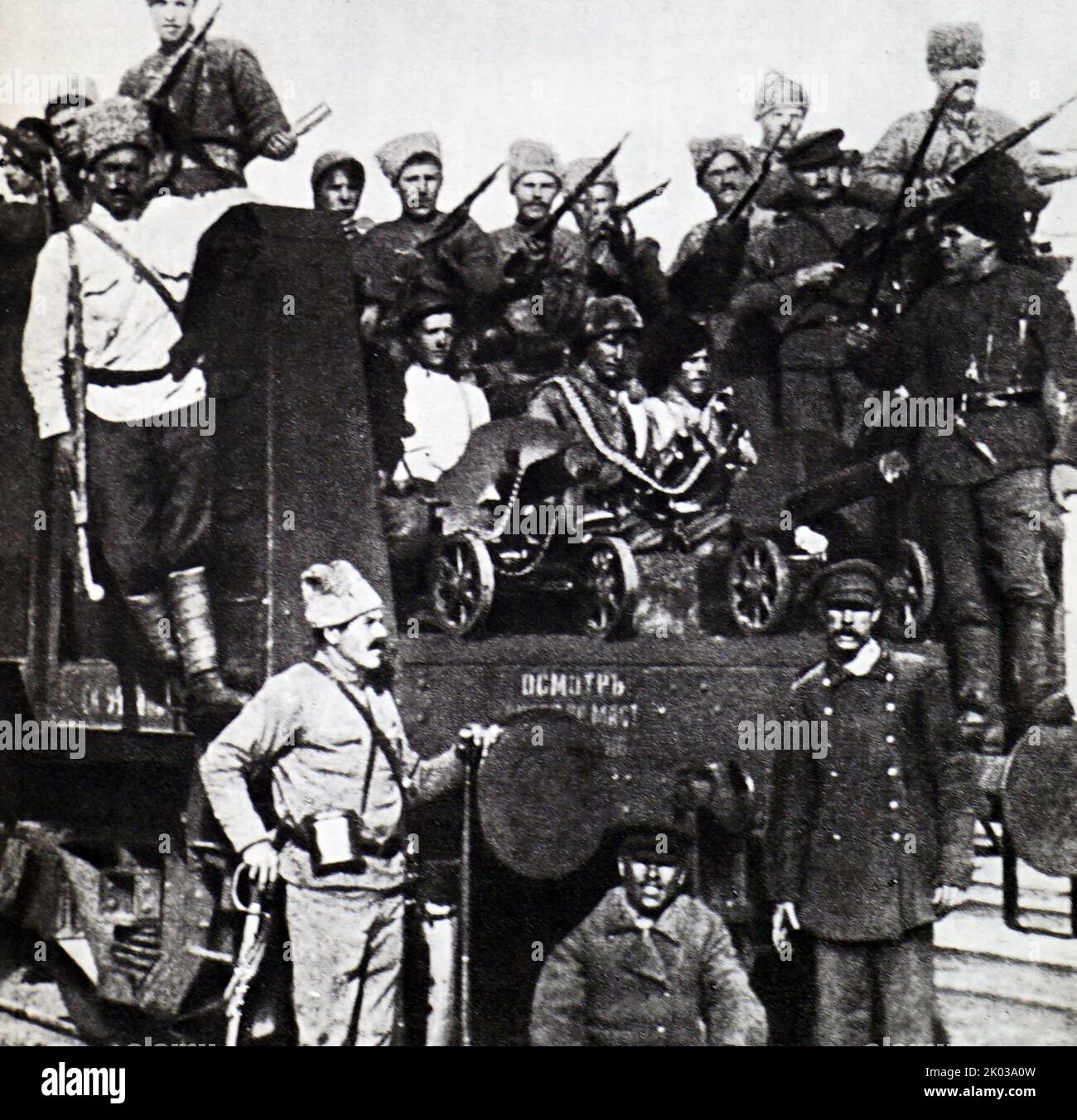 Red Army soldiers on an armoured train. 1918. Stock Photo