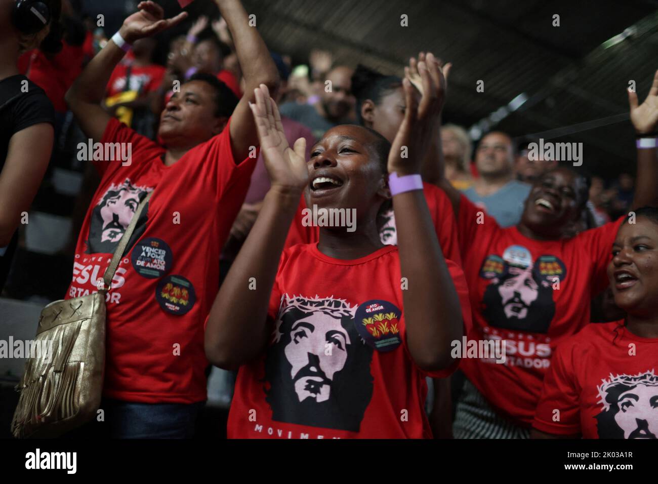 Faithfuls gather during a meeting between former President and presidential candidate Luiz Inacio Lula da Silva with evangelical leaders in Sao Goncalo in Rio de Janeiro state, Brazil September 9, 2022. REUTERS/Pilar Olivares Stock Photo