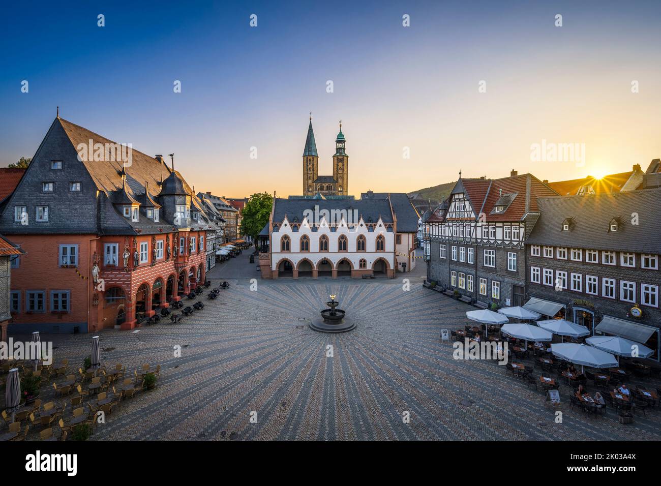 Market place of Goslar at sunset, Lower Saxony, Germany Stock Photo