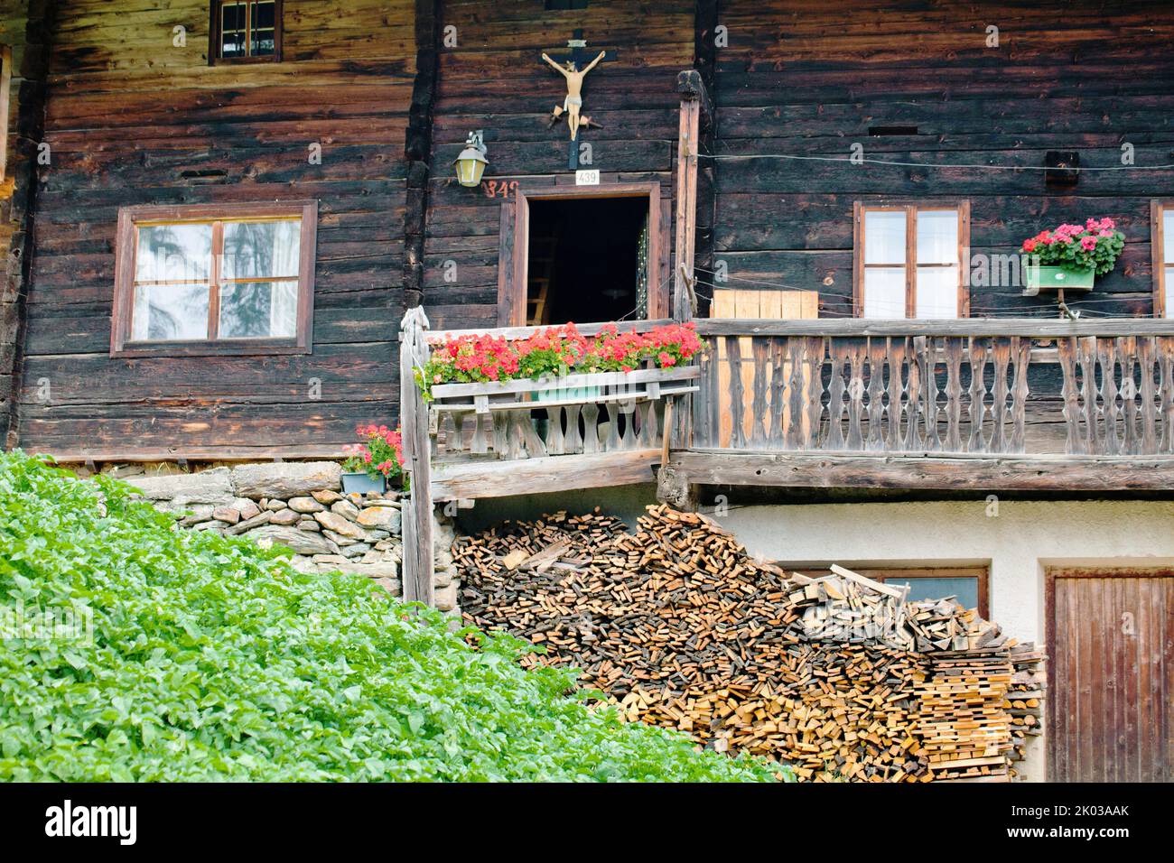 House entrance of a mountain farm in the South Tyrolean Ulten Valley Stock Photo