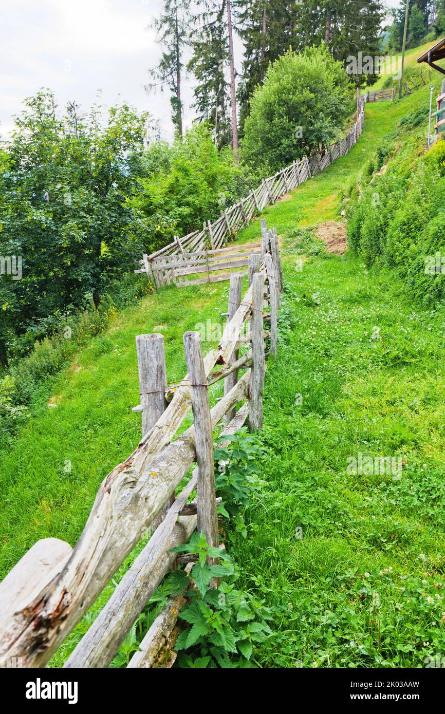 typical wooden fence in the South Tyrolean Ulten Valley Stock Photo