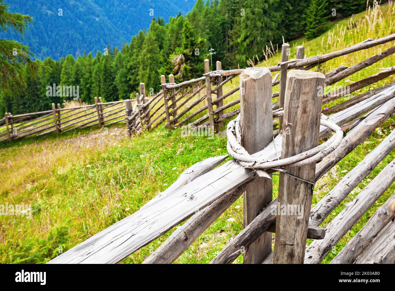 typical wooden fences in the South Tyrolean Ulten Valley Stock Photo ...