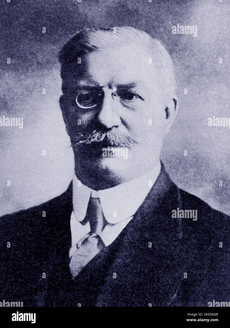 Pavel Milyukov (1859 - 1943) Russian historian and liberal politician. Milyukov was the founder, leader, and the most prominent member of the Constitutional Democratic party (known as the Kadets). In the Russian Provisional Government, he served as Foreign Minister, working to prevent Russia's exit from the First World War. Stock Photo