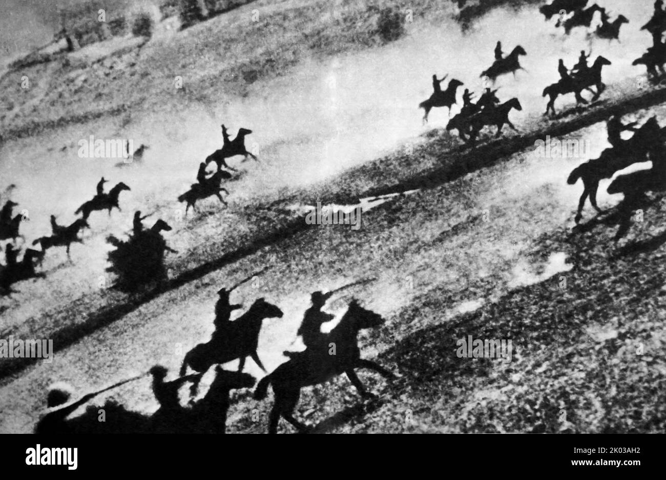 Russian cavalry charge in World War One 1916. Stock Photo