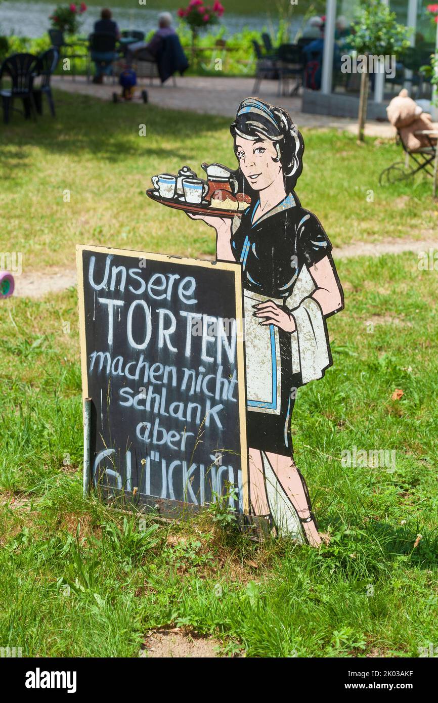 Sign at the cafe in the castle park, Putbus, Rügen Island, Mecklenburg-Western Pomerania, Germany, Europe Stock Photo