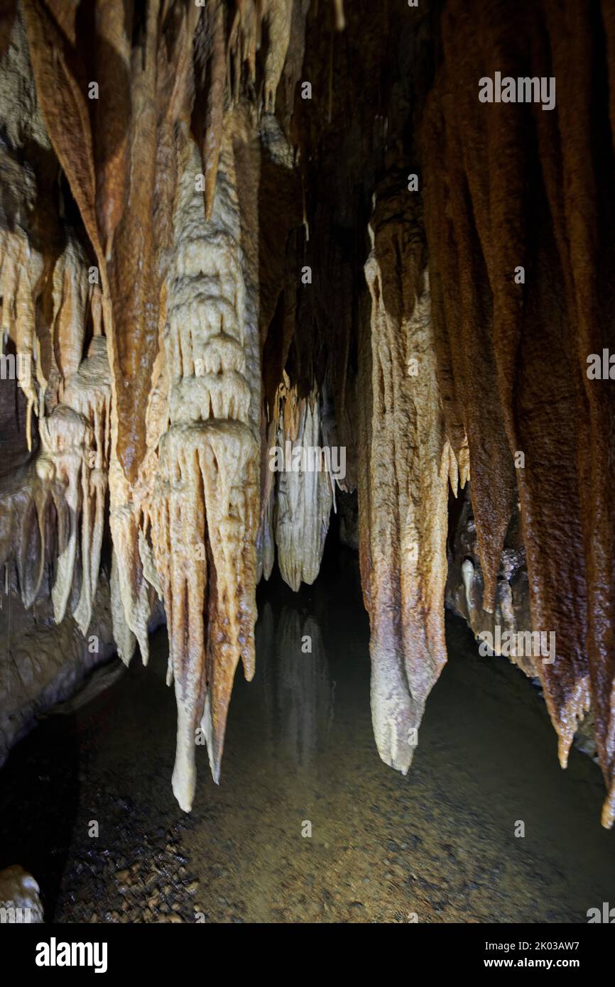 Dripstone cave, Grotte du Château de la Roche Stock Photo