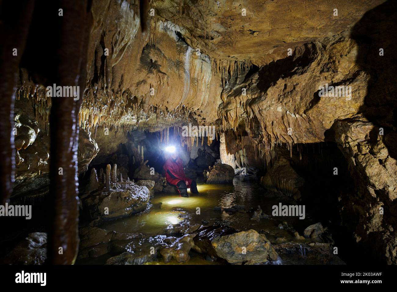 Dripstone cave, Grotte du Château de la Roche Stock Photo