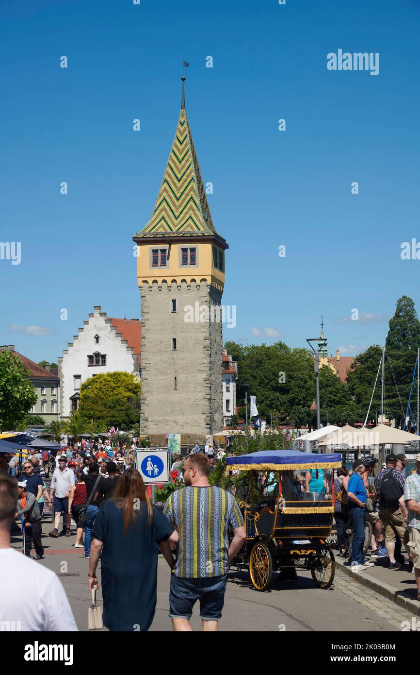 Mangturm (tower) in Lindau at Lake Constance, Bavaria, Germany Stock Photo