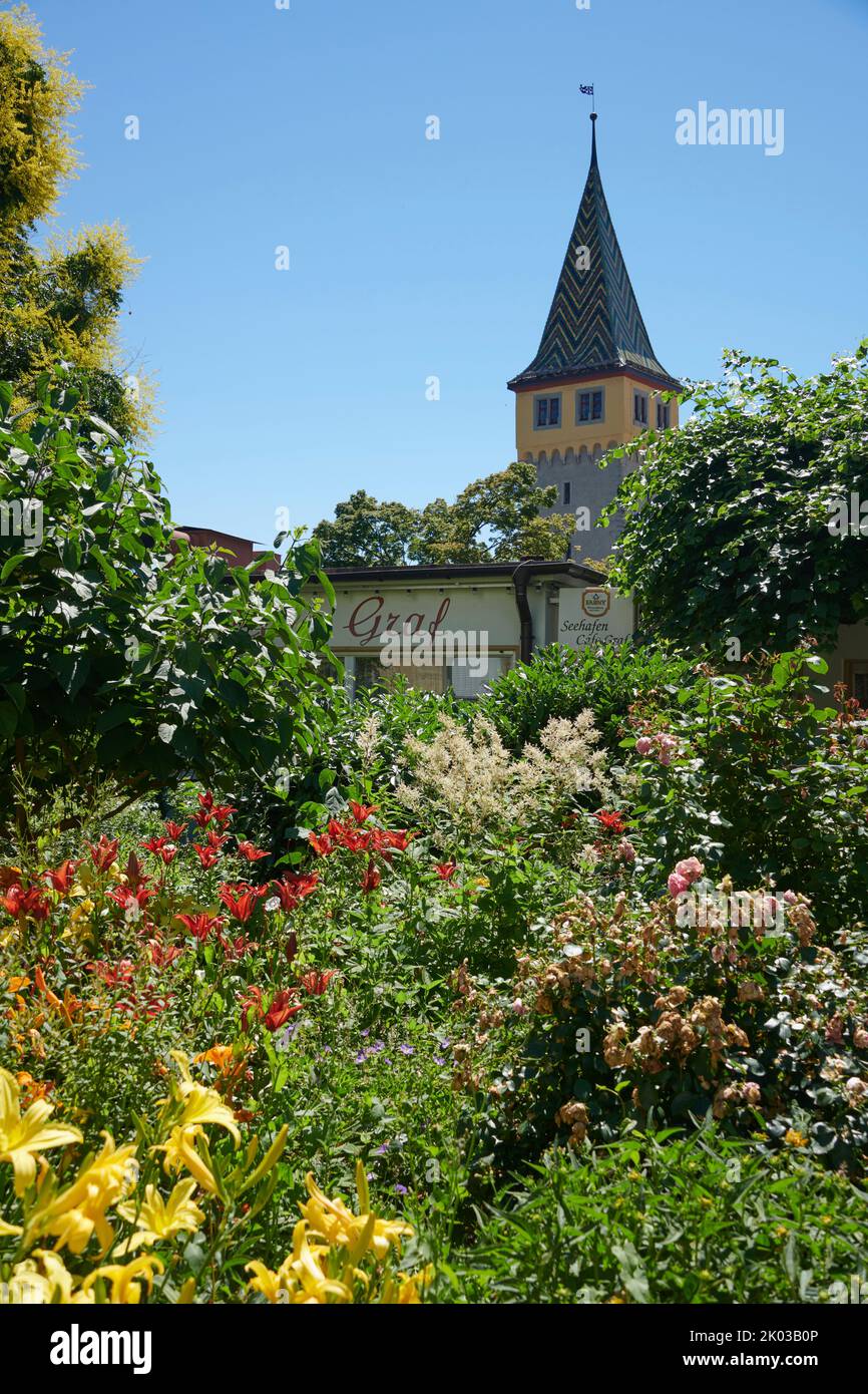 Mangturm (tower) in Lindau at Lake Constance, Bavaria, Germany Stock Photo