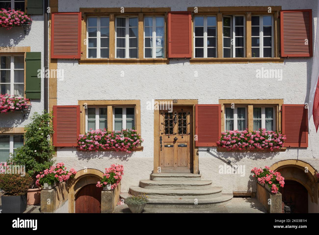 Switzerland, Murten, city view, hose facade Stock Photo