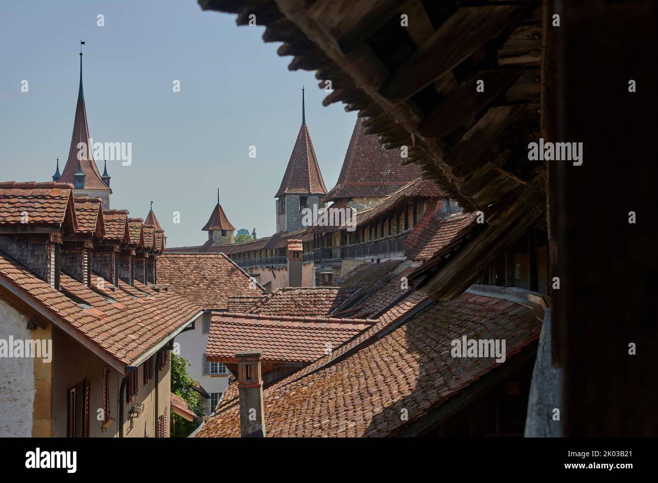 Switzerland, Murten, city wall, view over the city Stock Photo