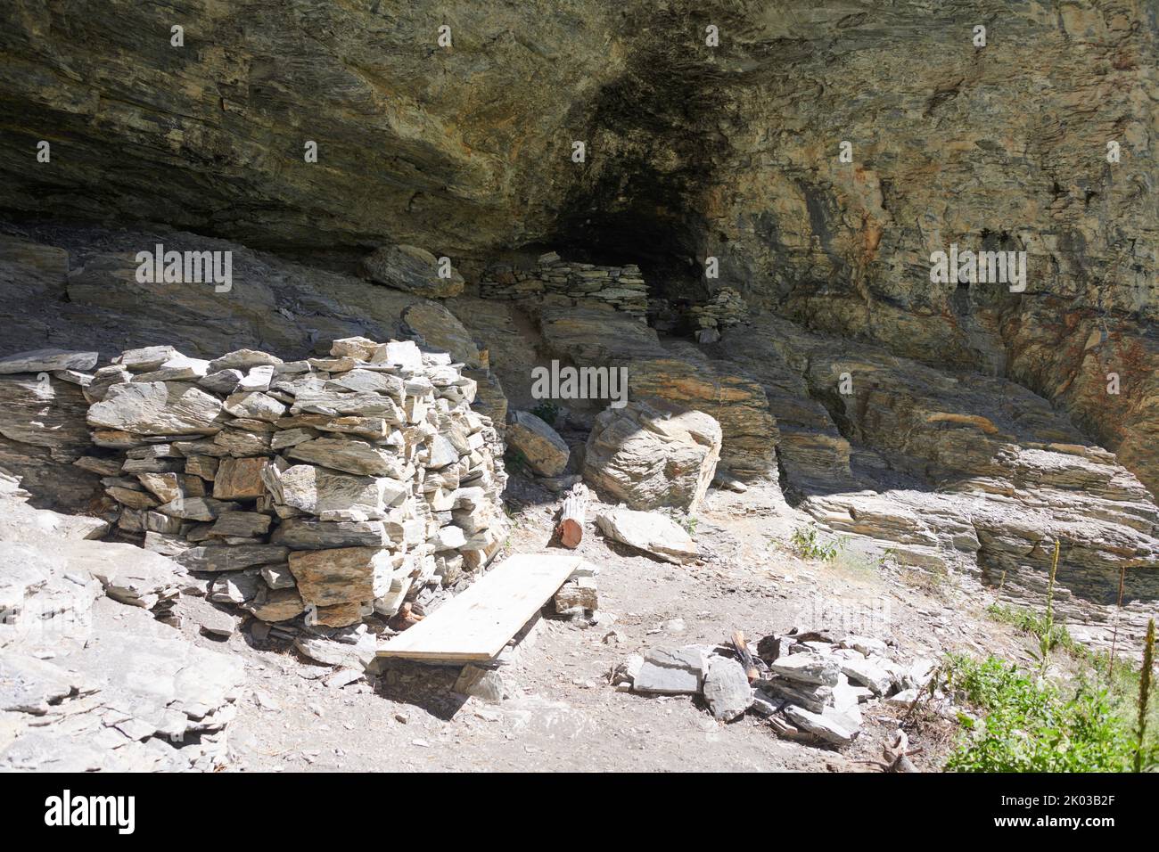 Emergency shelter in the mountains Stock Photo