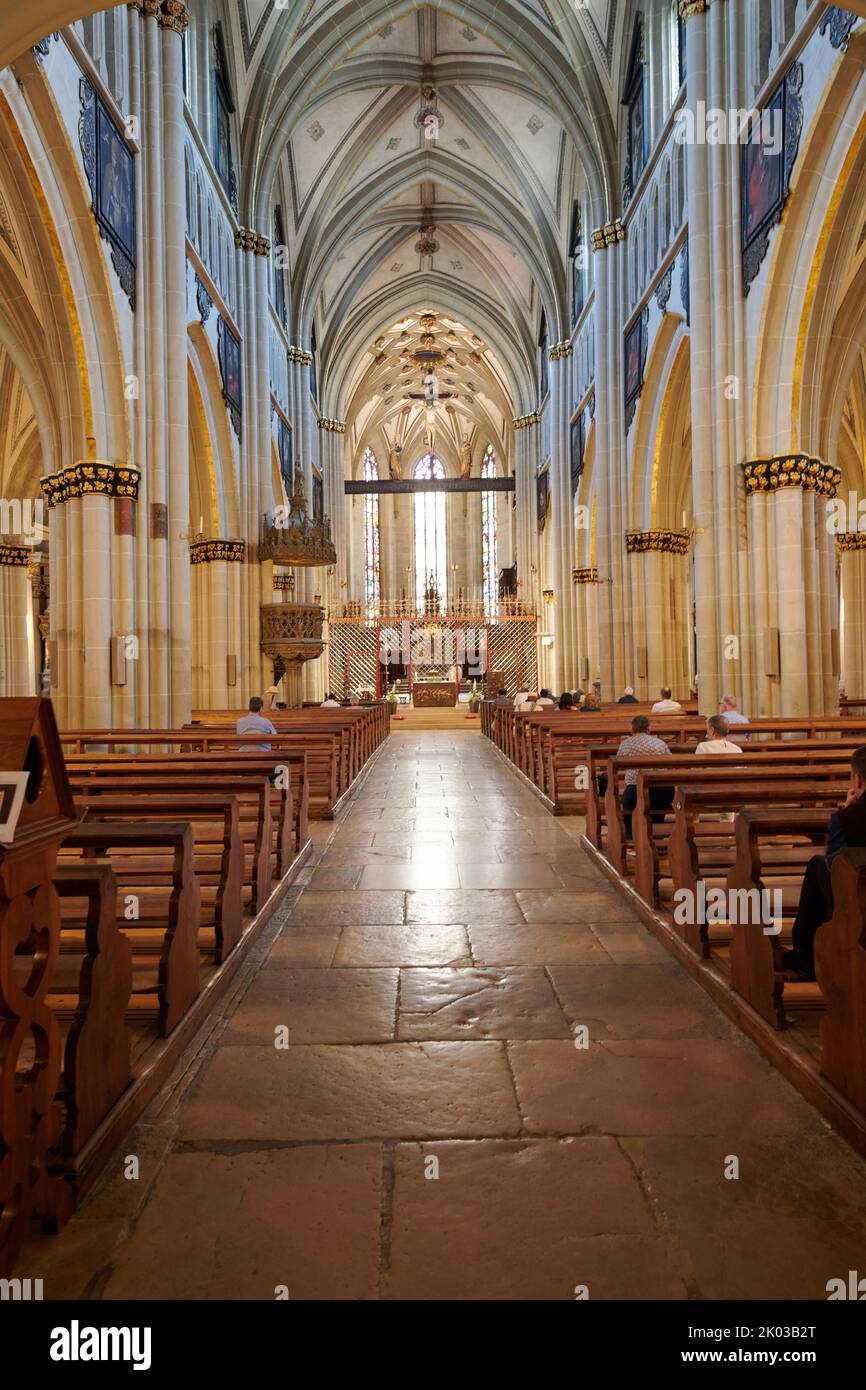 Interior of the Cathedral of St. Nicholas in Fribourg, Switzerland Stock Photo