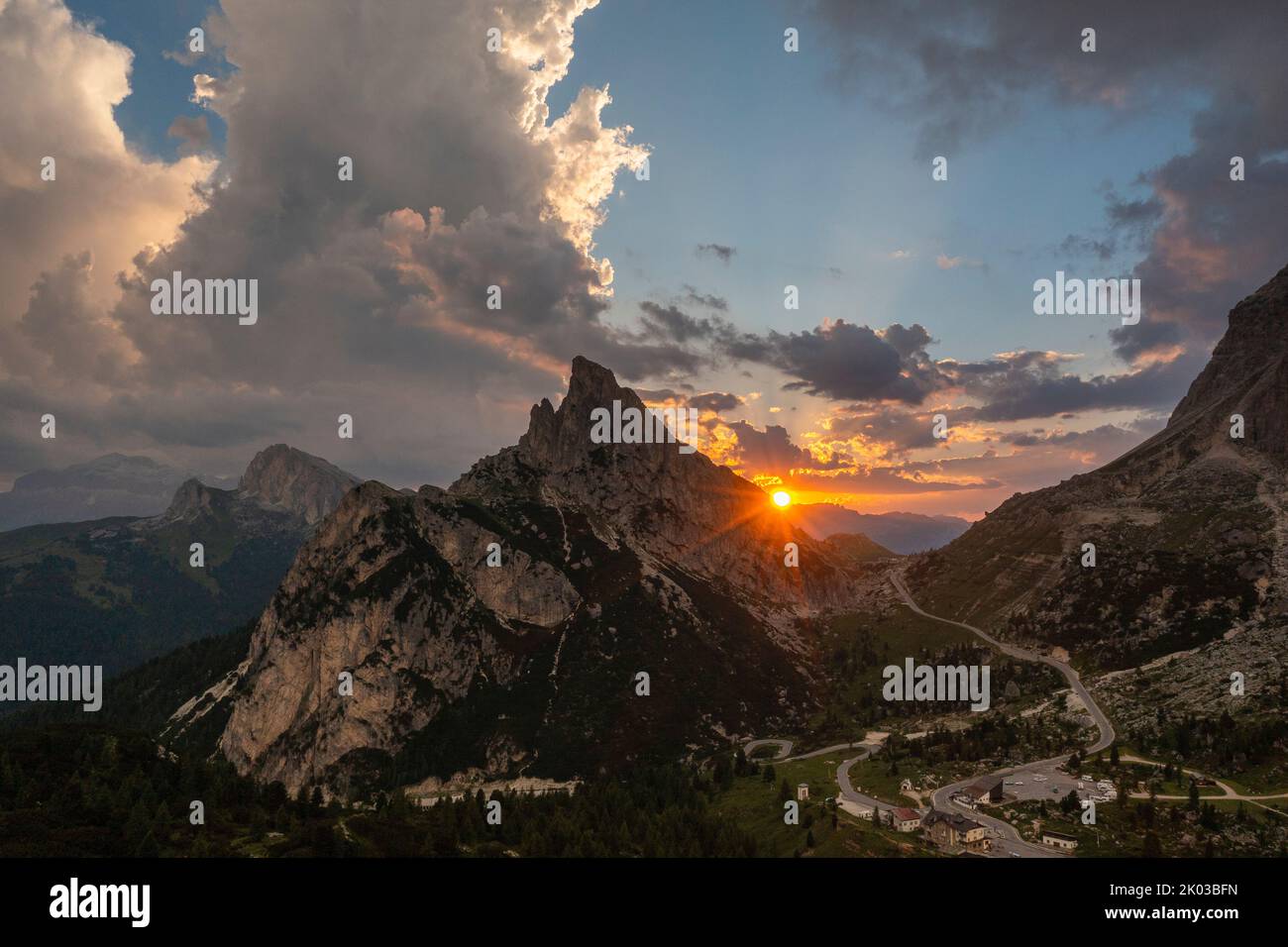 Drone image of the Ampezzo Dolomites Nature Reserve. Stock Photo