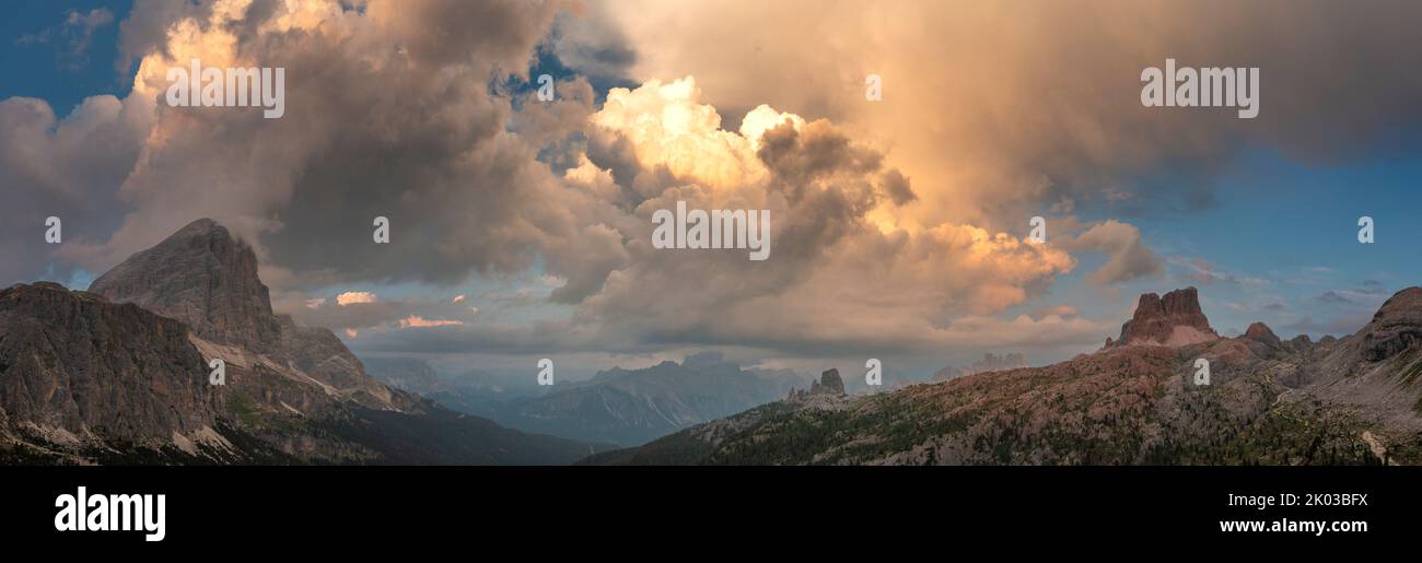 Drone image of the Ampezzo Dolomites Nature Reserve. Stock Photo