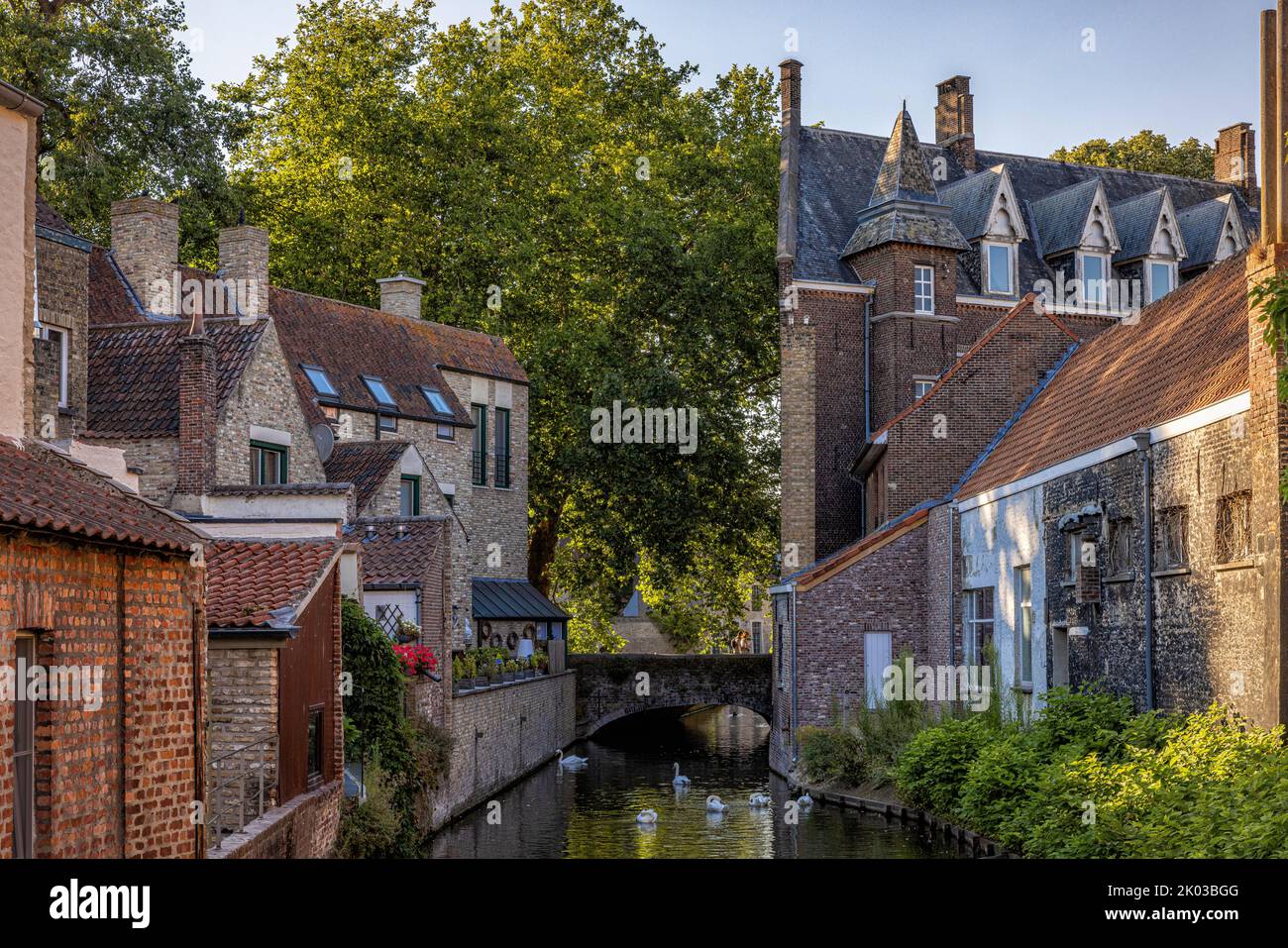 Canal and medieval houses. Bruges, Flanders, Belgium Stock Photo Alamy