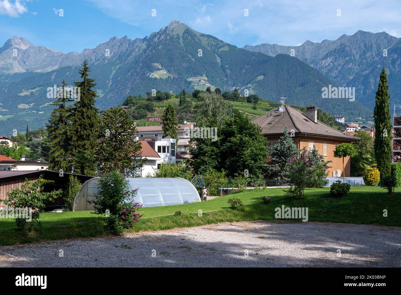 Greenhouse, garden, hotel complex, spa town Merano, South Tyrol, Italy Stock Photo