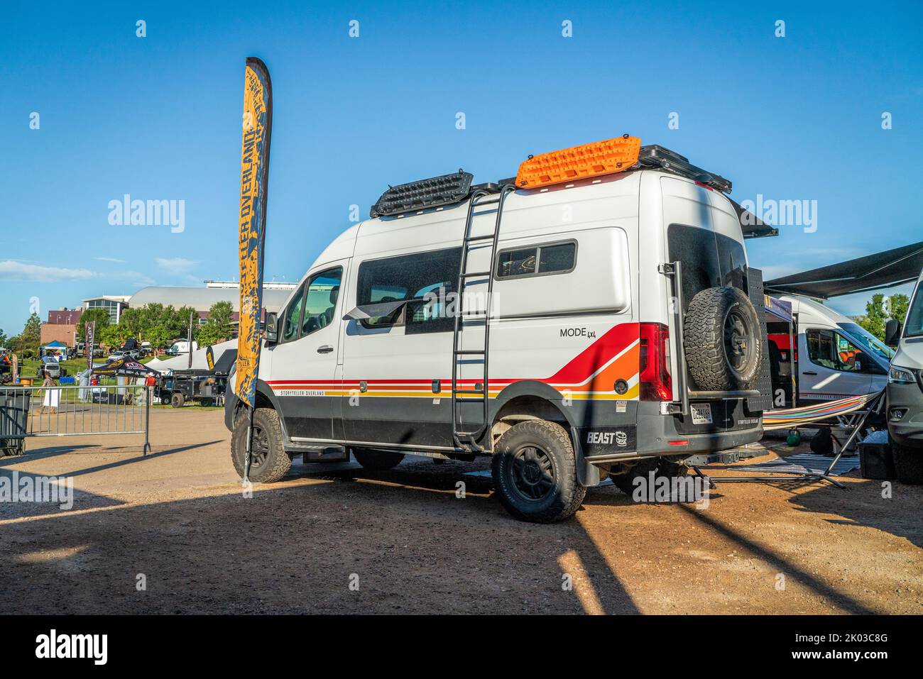 Loveland, CO, USA - August 28, 2022: Storyteller Overland Beast Mode, 4x4 camper van on Mercedes Sprinter chassis. Stock Photo