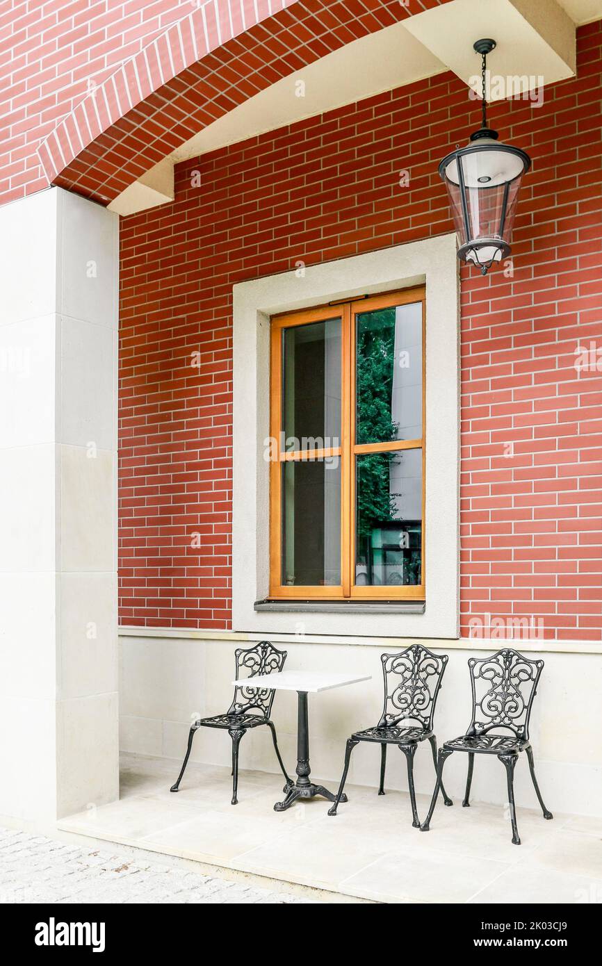Three iron chairs by the window in The Czapski Pavilion, The National