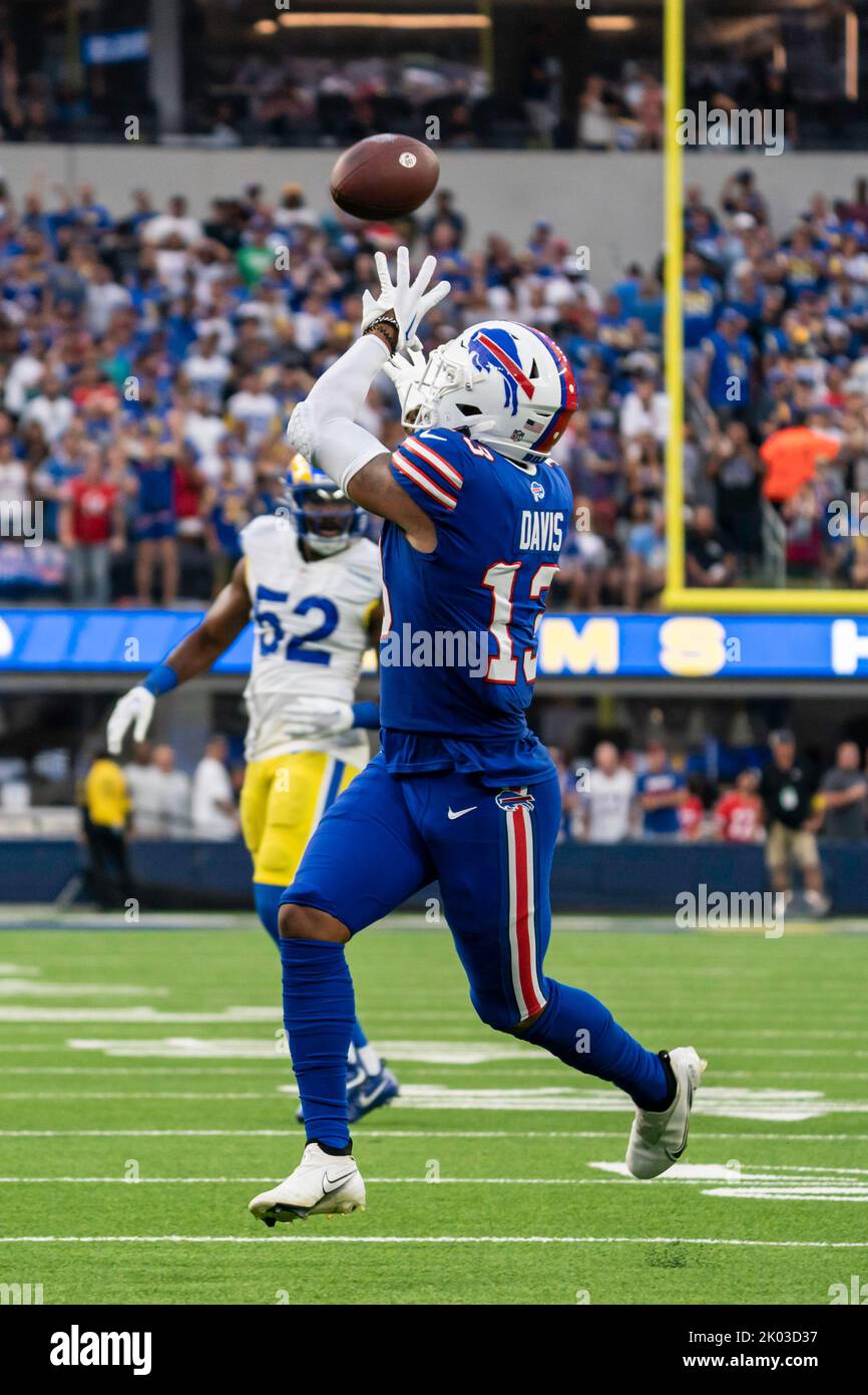 Buffalo Bills wide receiver Gabe Davis (13) catches a pass and runs against  the New York Jets in an NFL football game, Sunday, Dec. 11, 2022, in  Orchard Park, N.Y. Bills won