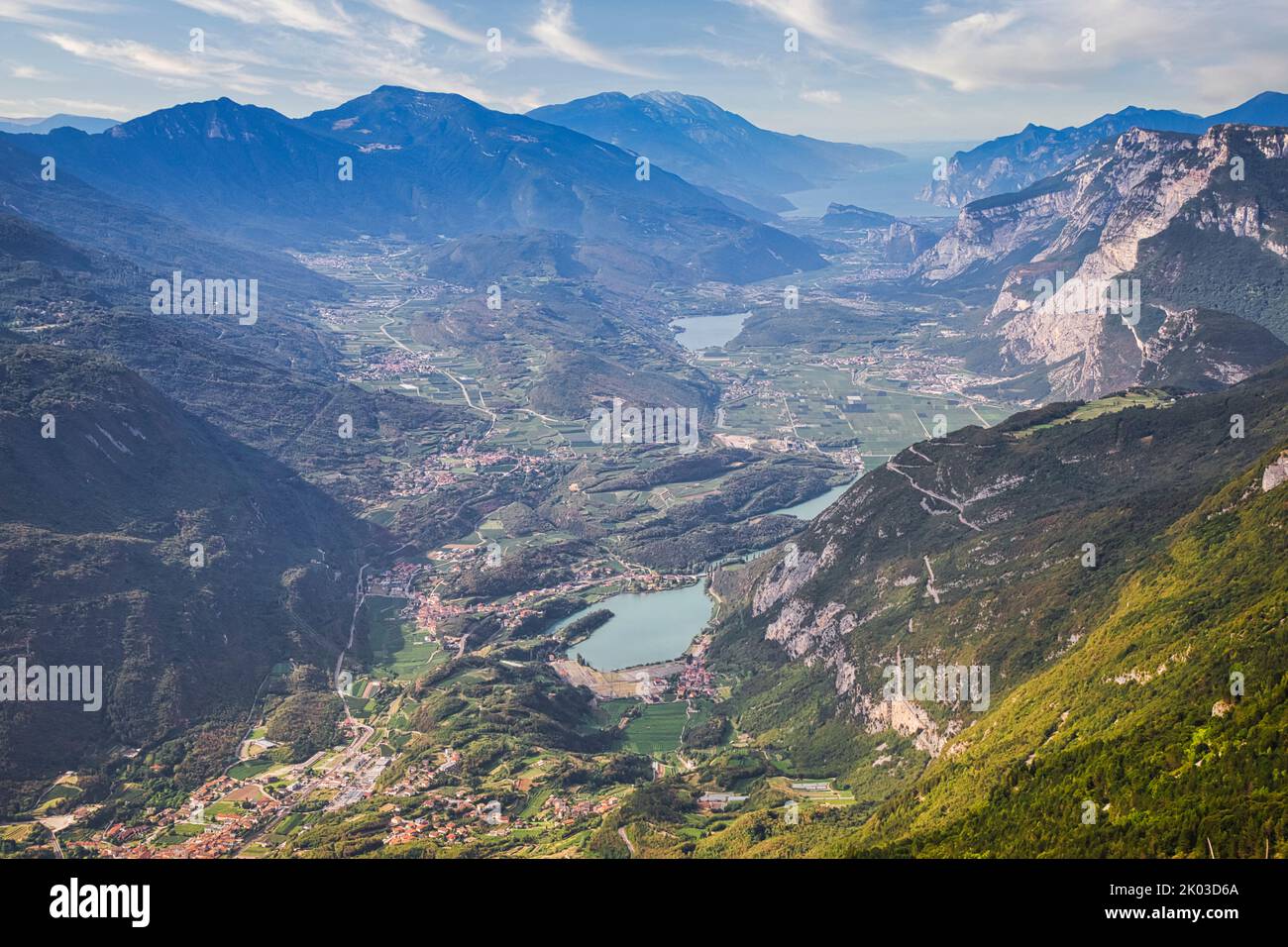 Italy, Trentino, Trento, municipality of Vallelaghi. Elevated view on Valle dei Laghi, subalpine lake district between lake Garda and Trento Stock Photo