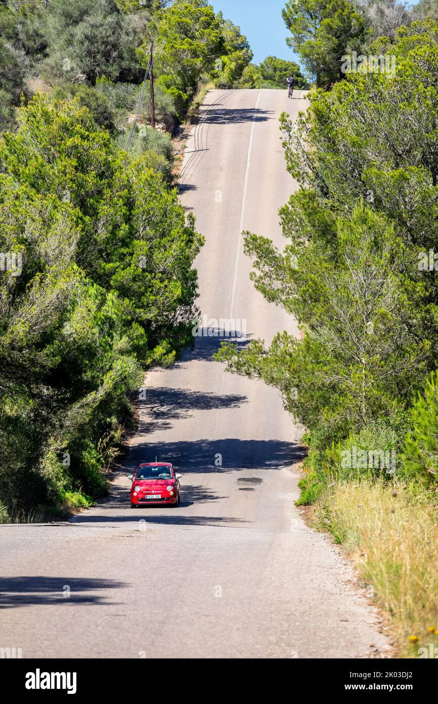 Spain, Balearic Islands, Mallorca, district of Manacor, the internal road, ups and downs like a roller coaster Stock Photo