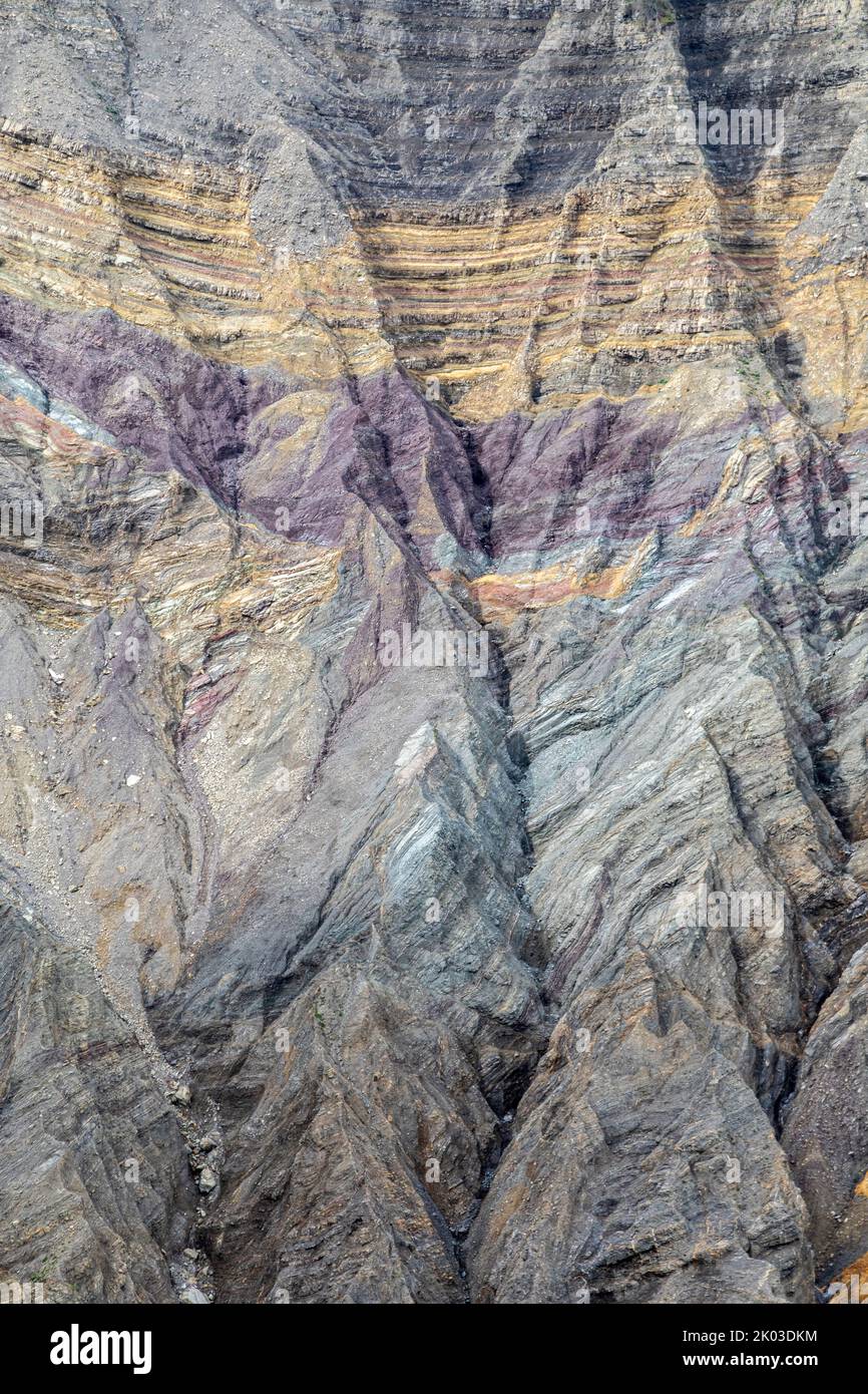 Italy, province of Belluno, Vigo di Cadore. South side of Mount Oberkofel along the Sauris / Casera Razzo road, Werfen formation created by the erosion of Rio Felempecle Stock Photo