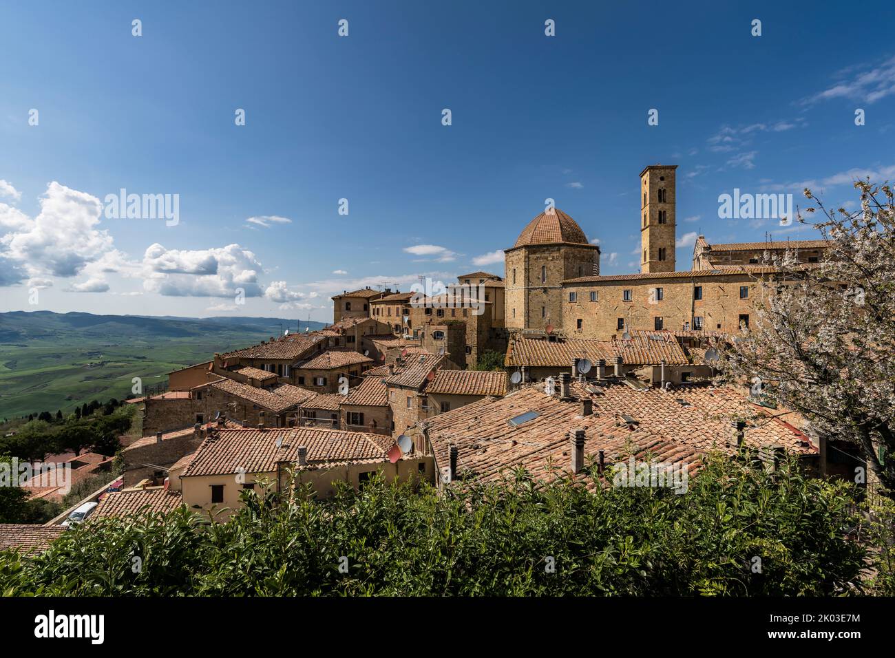 Volterra, city, baptistery, Campanile della Cattedrale, Pisa, Tuscany, Italy Stock Photo