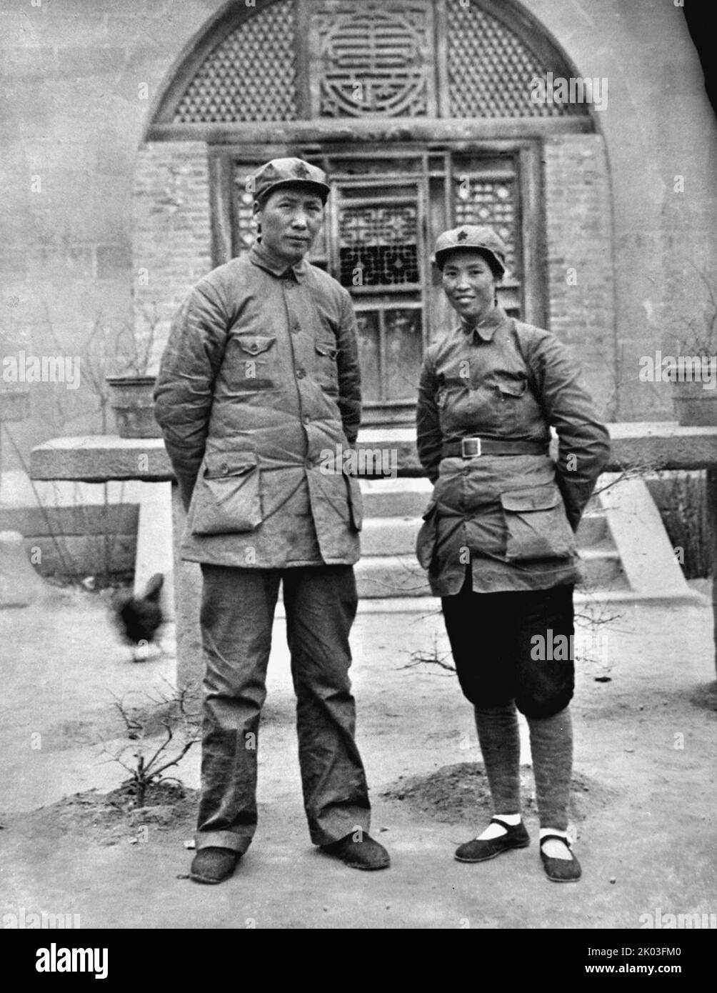 Mao Zedong and his third wife, He Zizhen, in Yan'an. Mao was the leader of the Chinses communist revolution Stock Photo