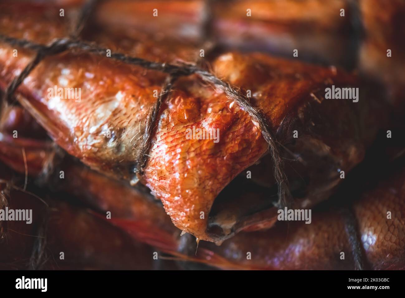 smoked fish sea bass on the table. homemade smoking Stock Photo Alamy