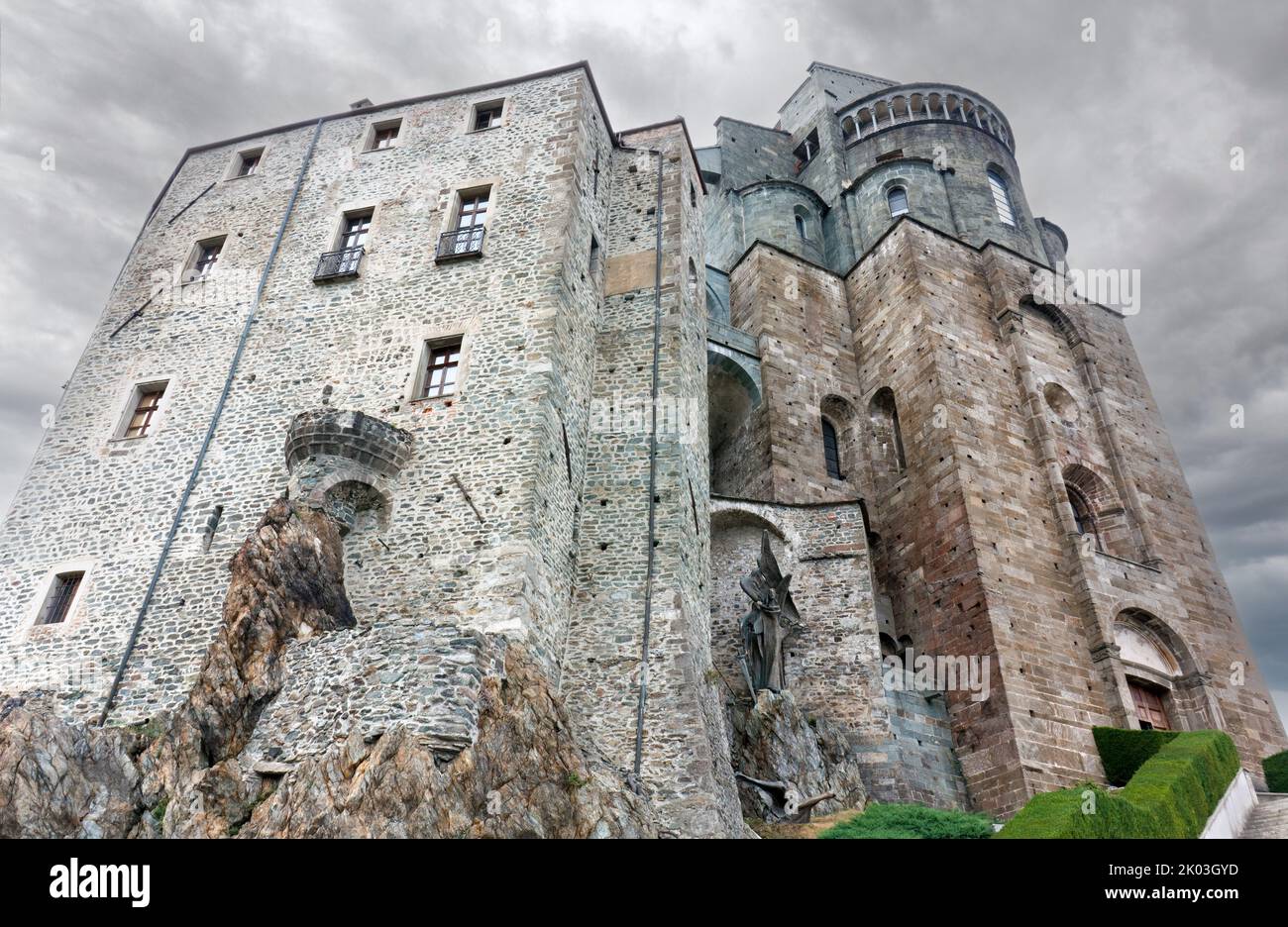 The imposing structure of the medieval Sacra di San Michele abbey in ...