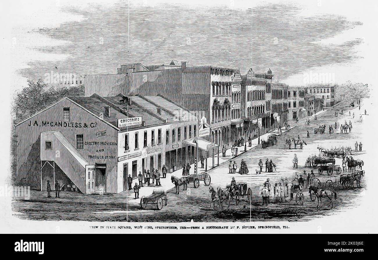 View in State Square, West Side, Springfield, Illinois (1860). 19th