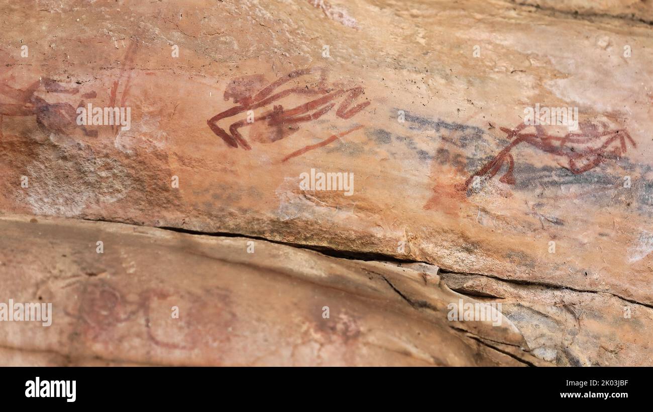 173 Australian Aboriginal rock art Mimi spirits paintings. Ubirr site-Kakadu-Northern Territory. Stock Photo