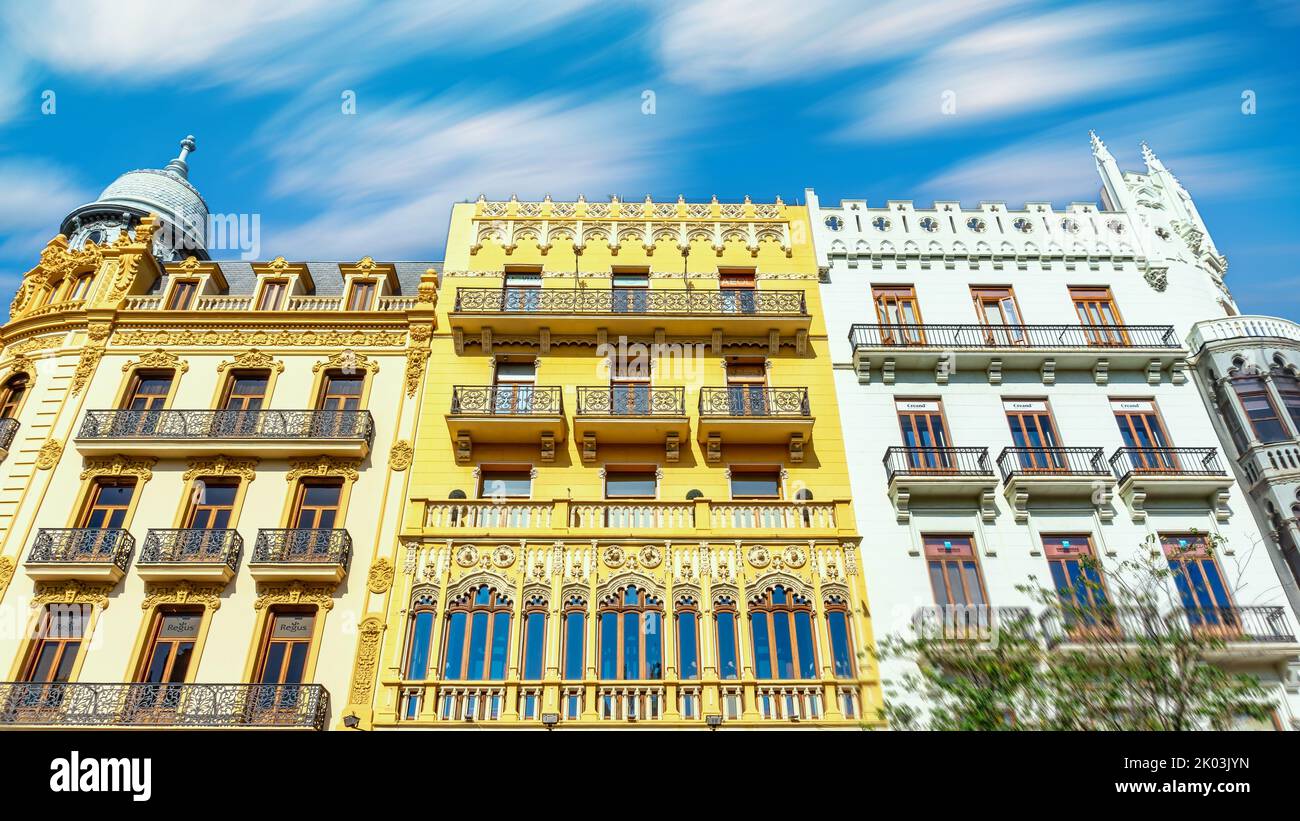 Building Facade in Town Hall Plaza, Valencia, Spain Stock Photo
