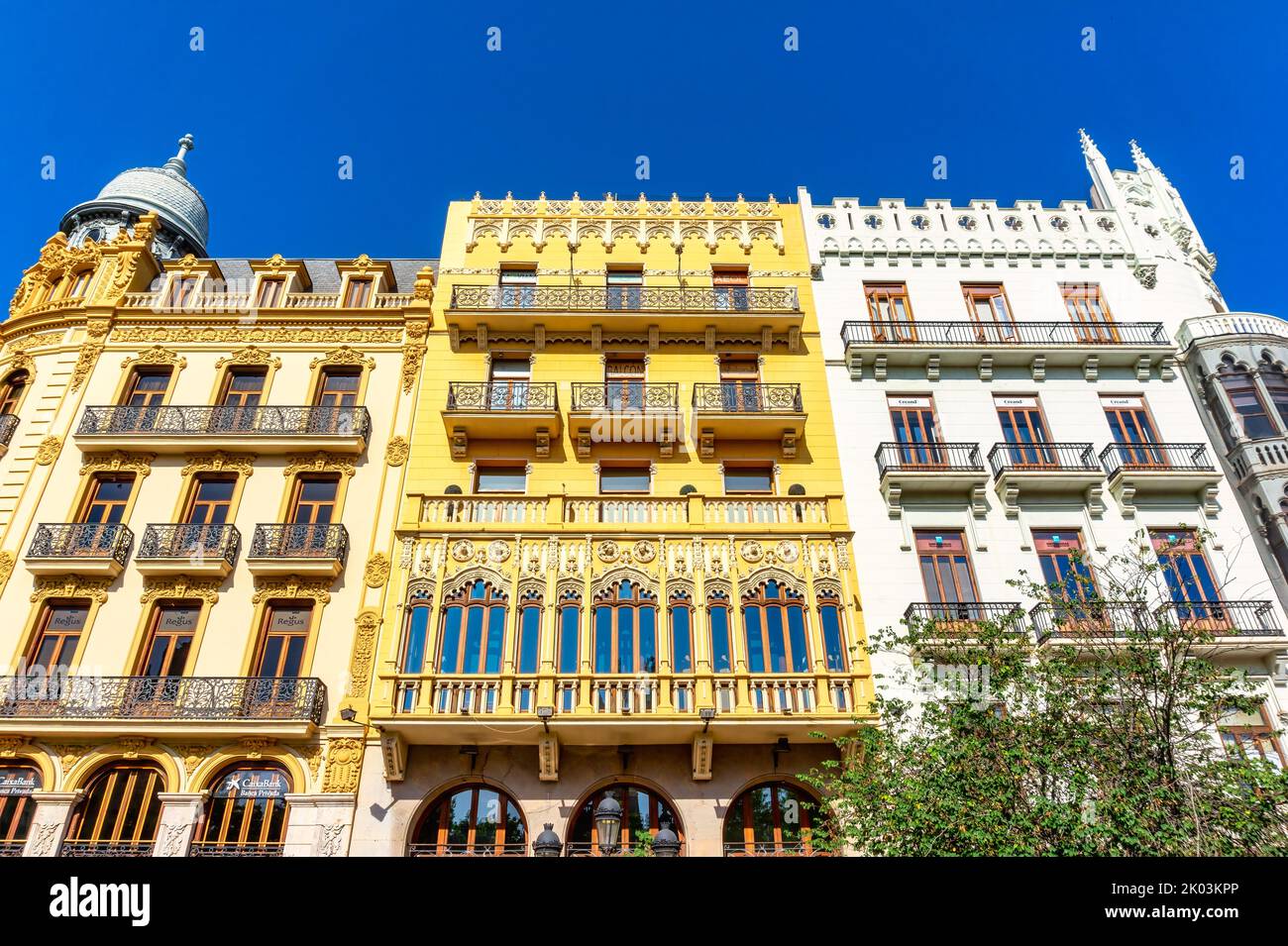 Building Facade in Town Hall Plaza, Valencia, Spain Stock Photo