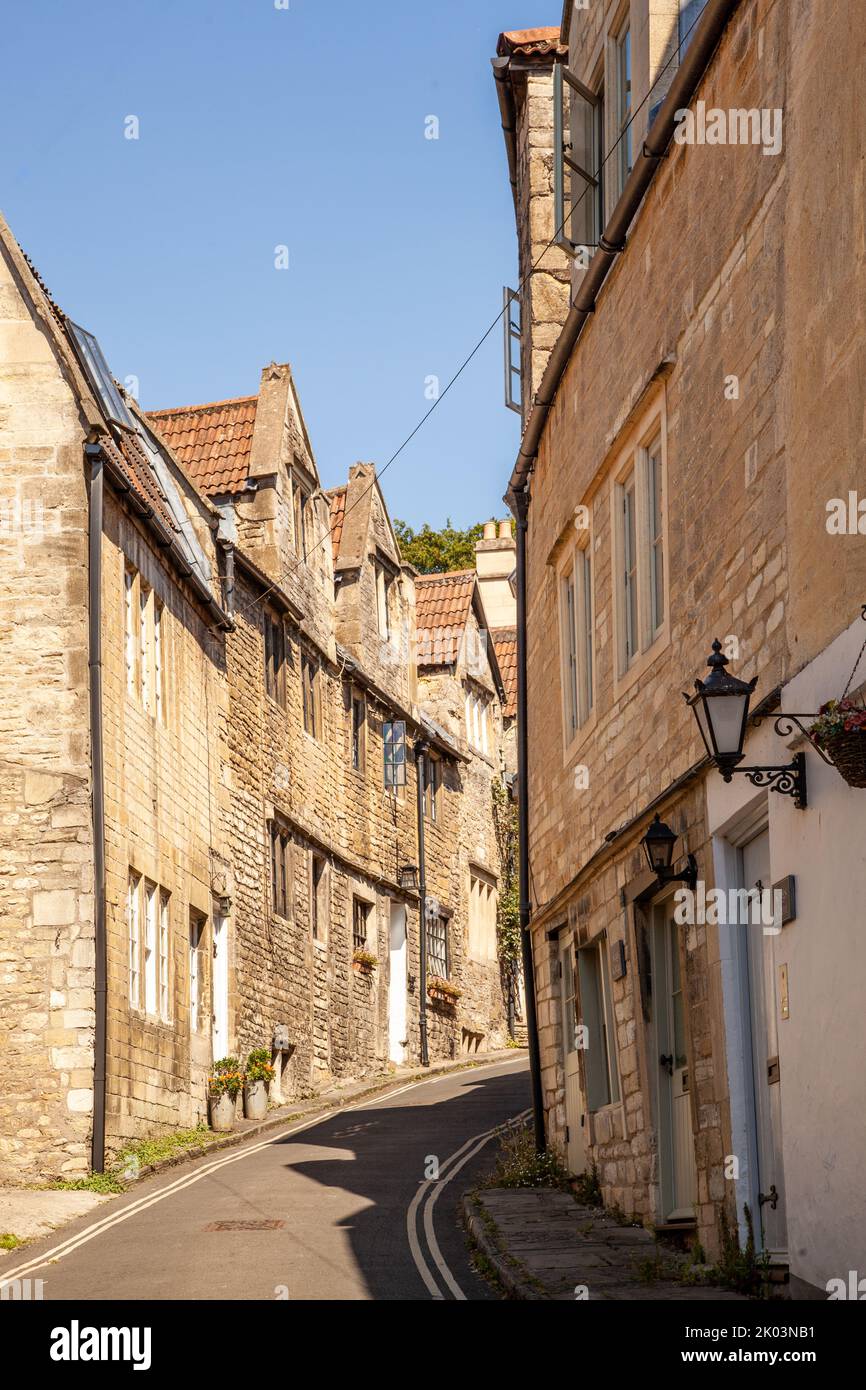 View along Coppice hill in the Wiltshire market town of Bradford on Avon Wiltshire a row of stone built terraced cottages Stock Photo