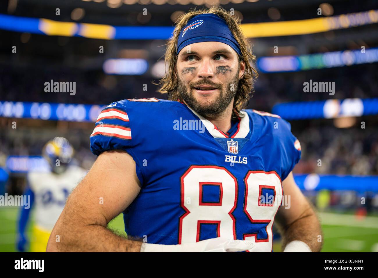 Buffalo Bills tight end Tommy Sweeney (89) stands for the National Anthem  before playing against the New York Jets in an NFL football game, Sunday,  Dec. 11, 2022, in Orchard Park, N.Y.