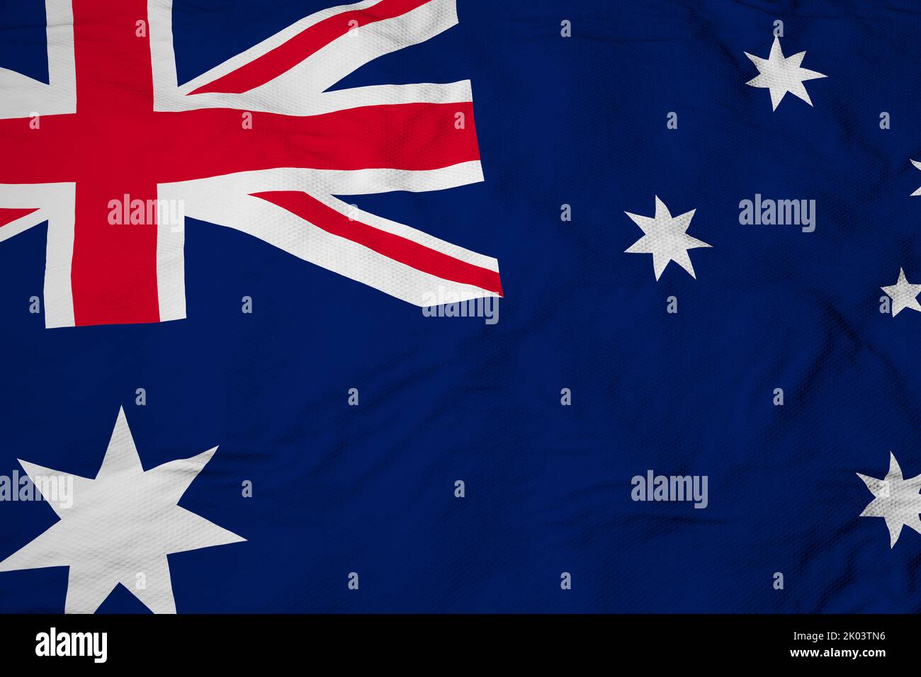 Full frame close-up on a waving Australian flag in 3D rendering. Stock Photo