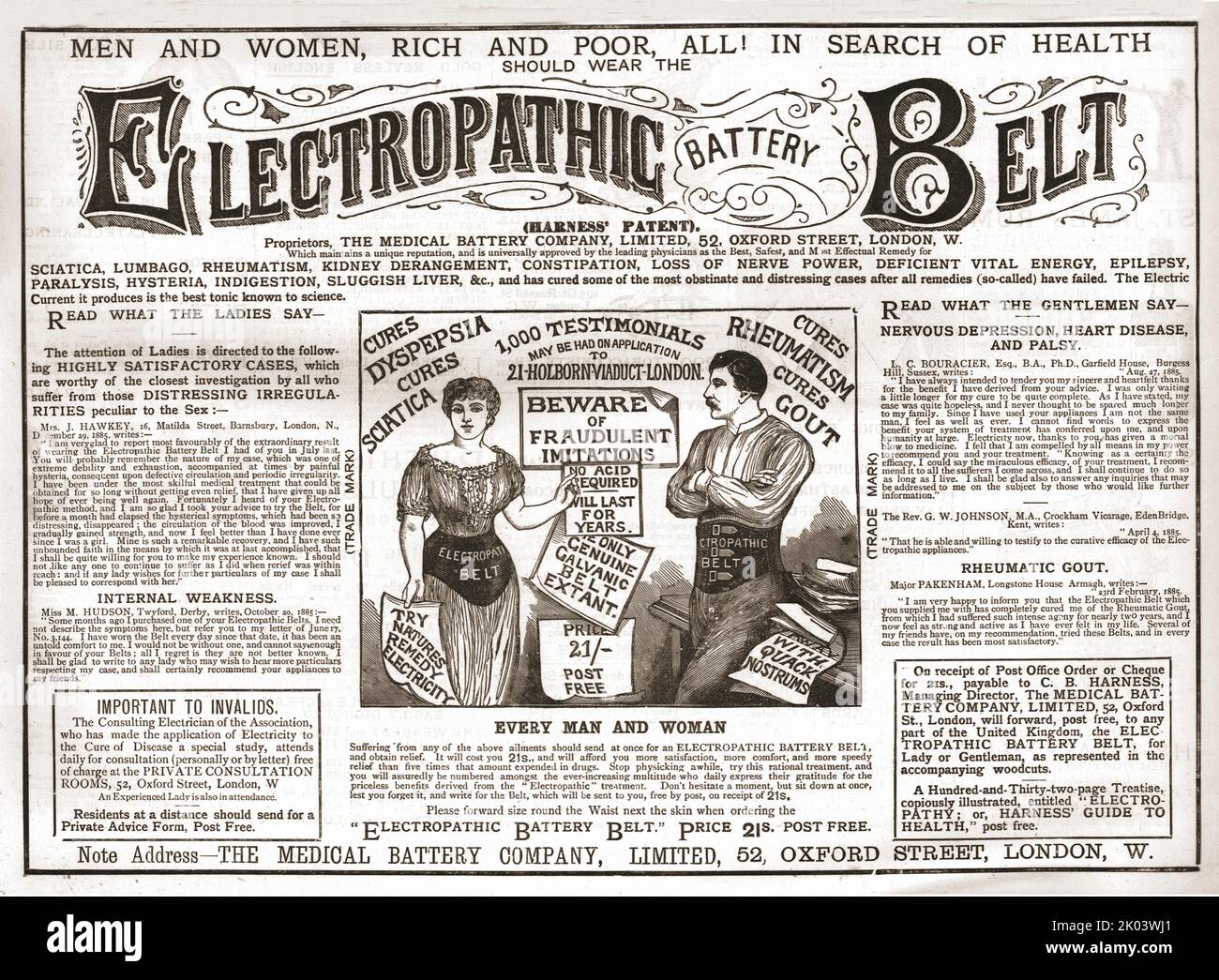 'Electropathic Battery Belt', 1886. From &quot;The Graphic. An Illustrated Weekly Newspaper Volume 33. January to June, 1886&quot;. Stock Photo