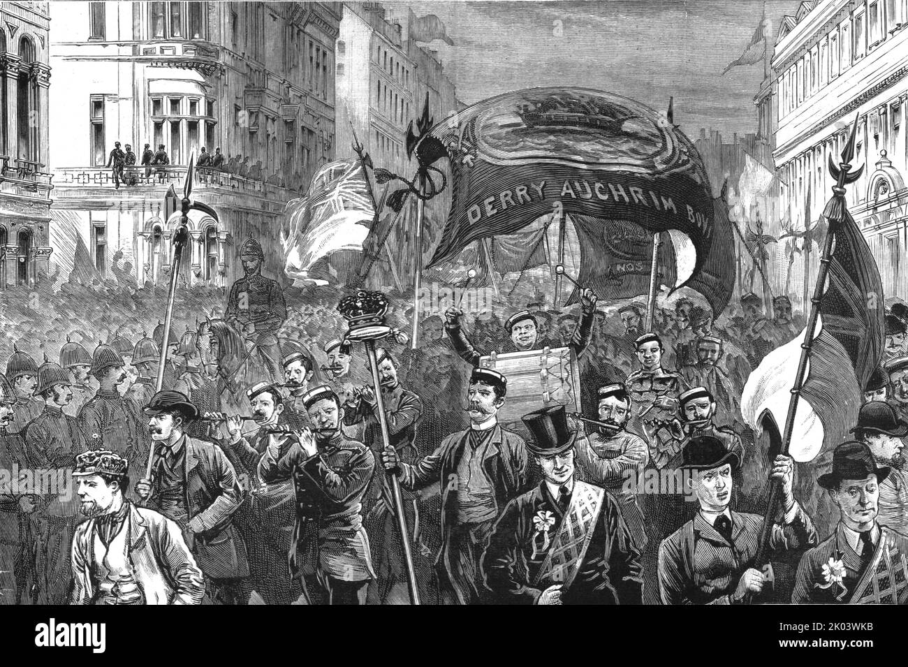 'The Crisis in Ireland--The Procession in Royal Avenue on it's way to Ulster Hall', 1886. From &quot;The Graphic. An Illustrated Weekly Newspaper Volume 33. January to June, 1886&quot;. Stock Photo