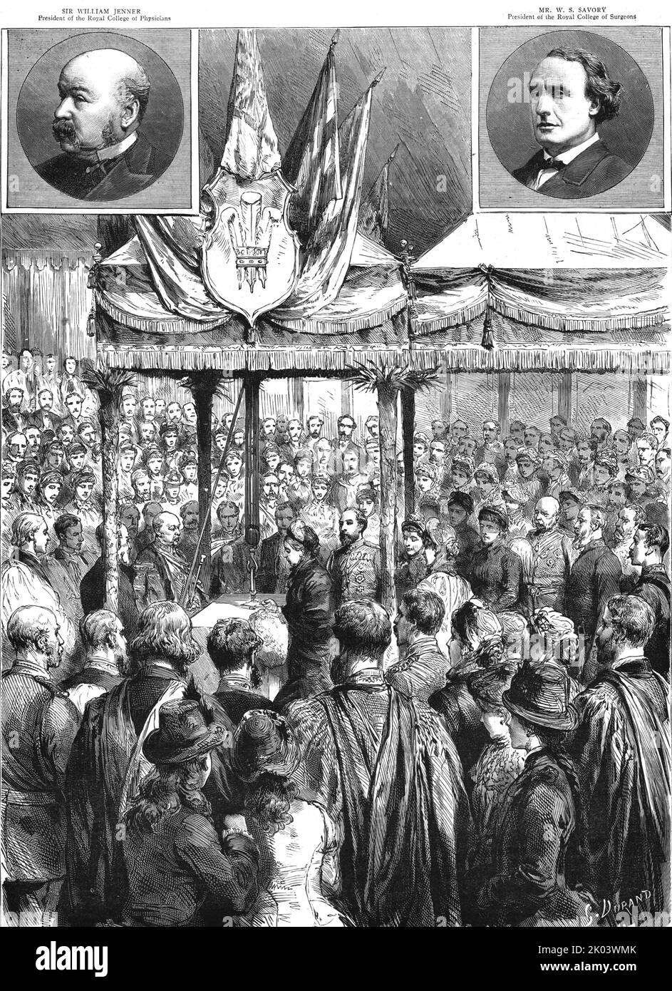 'The Queen laying the Foundation Stone of the New Medical Examination Hall on the Victoria Embankment', 1886. From &quot;The Graphic. An Illustrated Weekly Newspaper Volume 33. January to June, 1886&quot;. Stock Photo