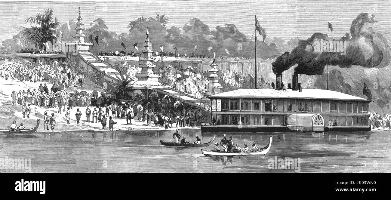 'With Lord Dufferin in Burma--The Viceroy's Departure from Prome for Mandalay', 1886. From &quot;The Graphic. An Illustrated Weekly Newspaper Volume 33. January to June, 1886&quot;. Stock Photo