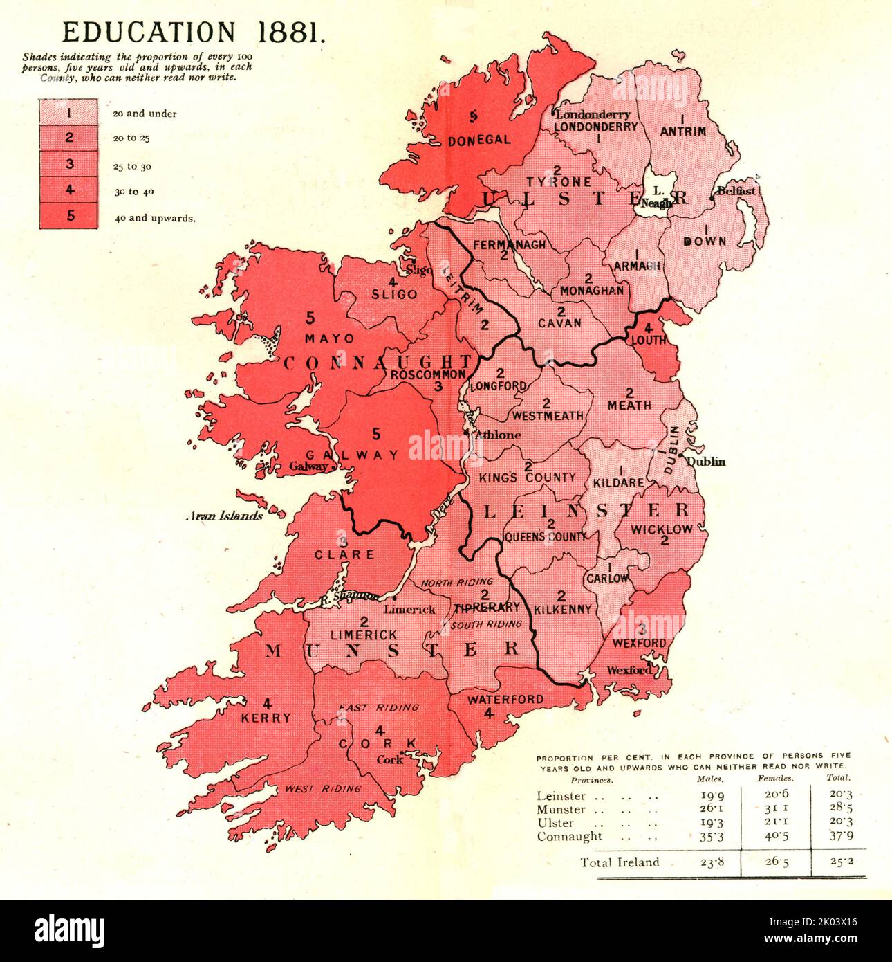 'The Graphic Statistical Maps of Ireland; Education 1881', 1886. From &quot;The Graphic. An Illustrated Weekly Newspaper Volume 33. January to June, 1886&quot;. Stock Photo
