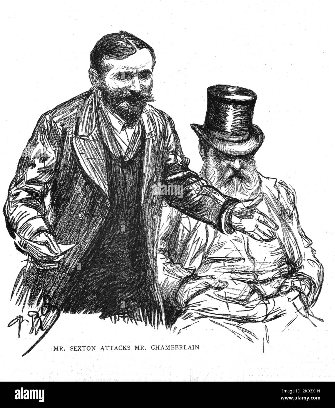 'The Home Rule debate in the House of Commons, Mr Sexton attacks Mr Chamberlain', 1886. From &quot;The Graphic. An Illustrated Weekly Newspaper Volume 33. January to June, 1886&quot; Stock Photo