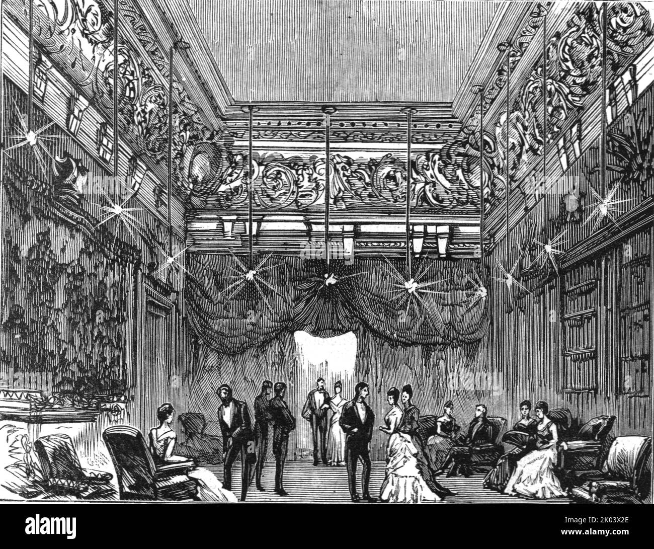 'Reception and Ball at Dover House, the official residence of Lord Dalhousie; Reception room', 1886. From &quot;The Graphic. An Illustrated Weekly Newspaper Volume 33. January to June, 1886&quot;. Stock Photo