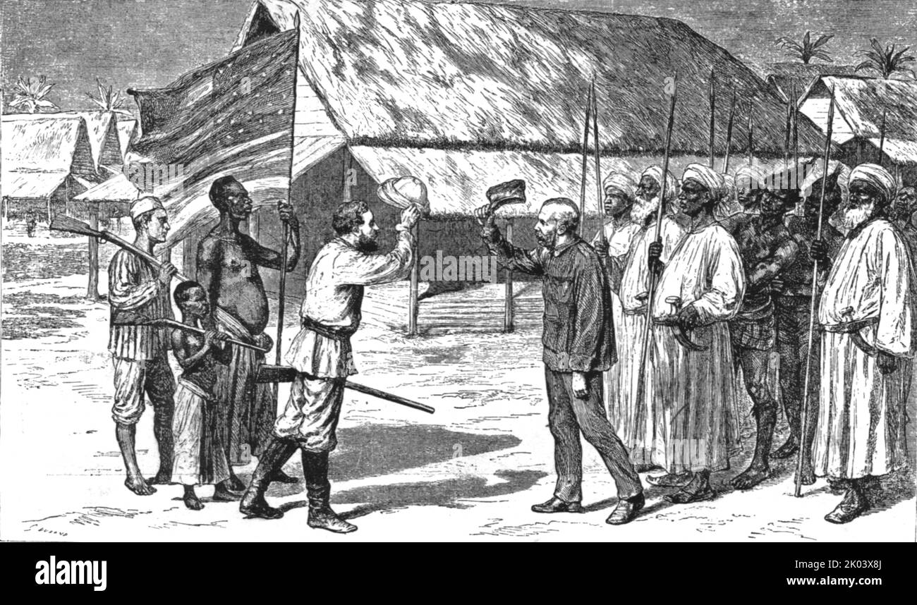 'The Graphic' Stanley Number; The Meeting of Livingstone and Stanley in Central Africa', 1890. From &quot;The Graphic. An Illustrated Weekly Newspaper&quot;, Volume 41. January to June, 1890. Stock Photo
