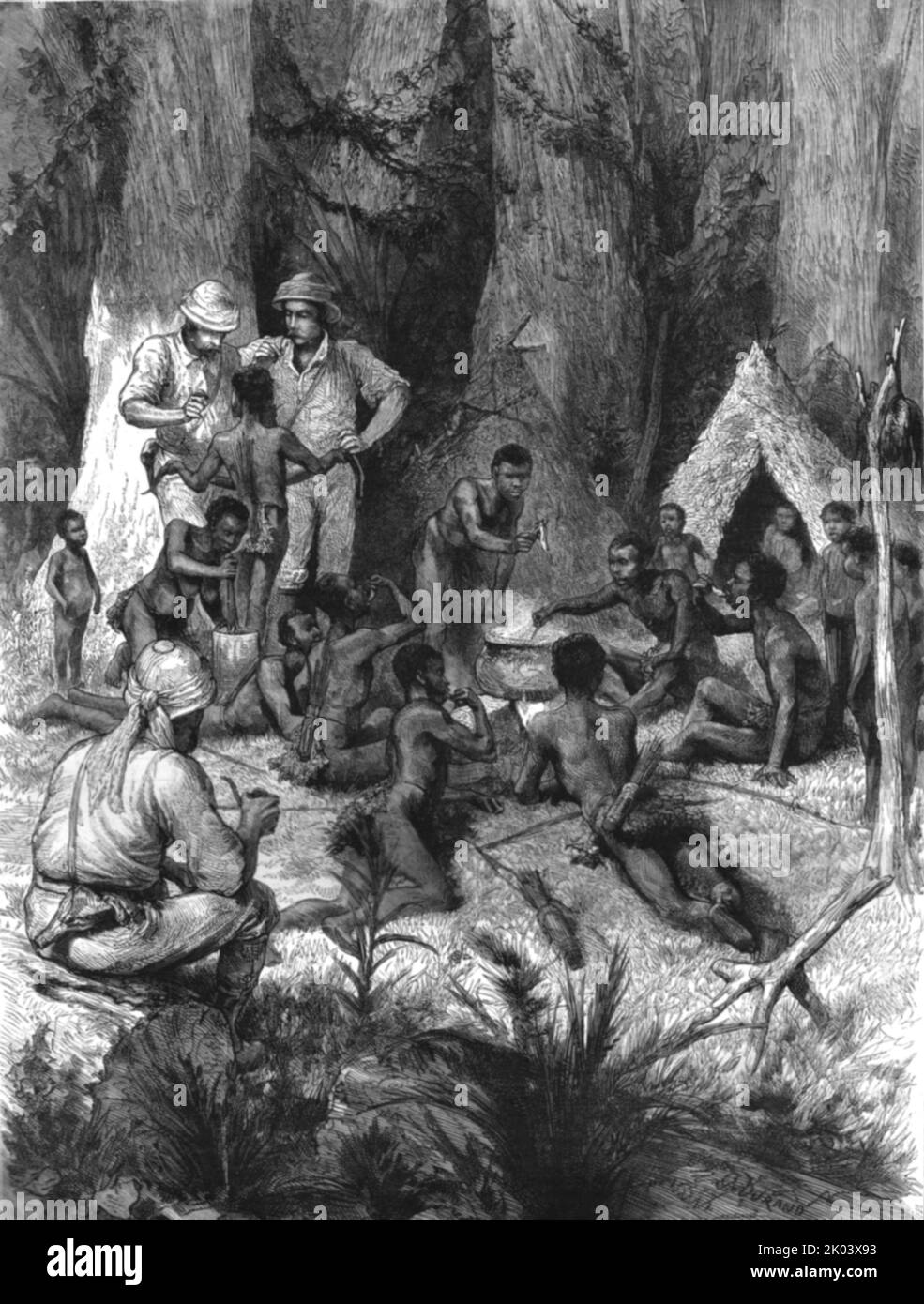 'The Graphic' Stanley Number; Forest Dwarfs Eating Snakes', 1890. From &quot;The Graphic. An Illustrated Weekly Newspaper&quot;, Volume 41. January to June, 1890. Stock Photo