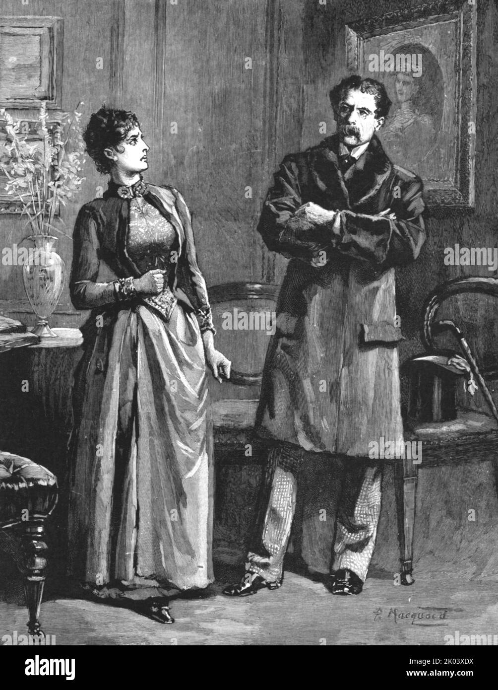 'Madame Leroux'; By Francis Eleanor Trollope; 'Oh, make yourself easy, Mr. Rushmere,' she said, flashing a bright angry glance upon him', 1890. From &quot;The Graphic. An Illustrated Weekly Newspaper&quot;, Volume 41. January to June, 1890. Stock Photo